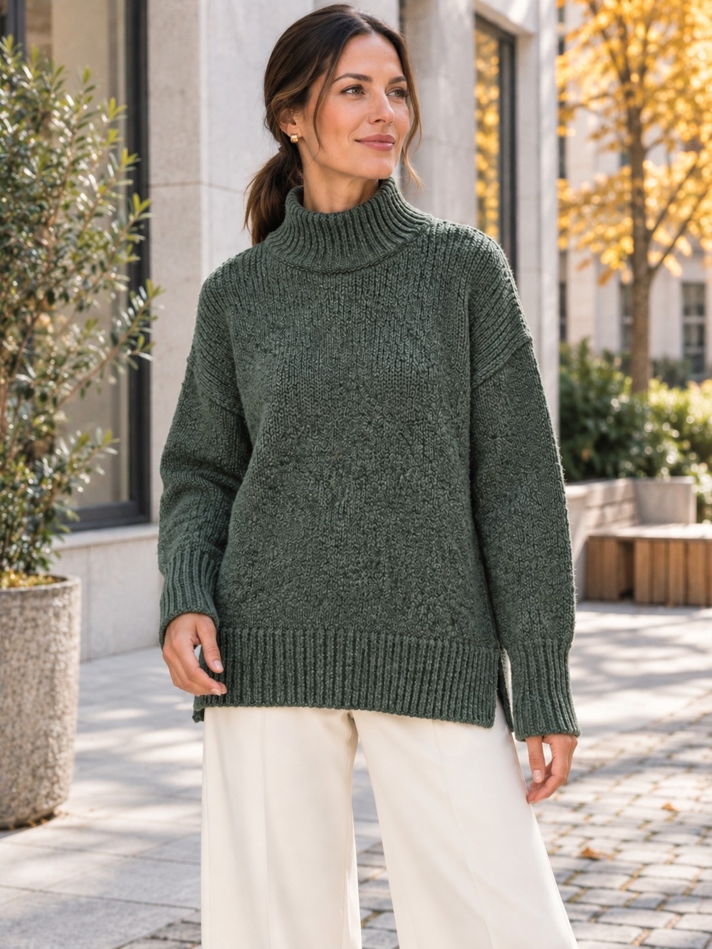 Vince Juniper Green Wool Blend Oversized Turtleneck Tunic Sweater S